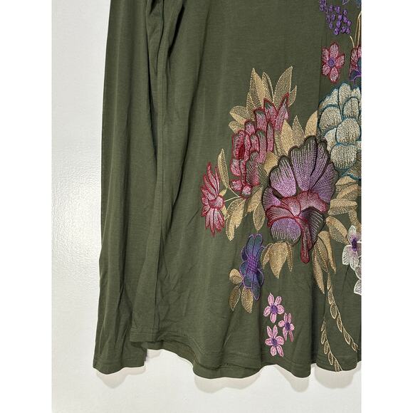 Aratta Green Floral Long Sleeve Top Size Sm/Med NWOT Embroidery Velvet Accents - Picture 6 of 12